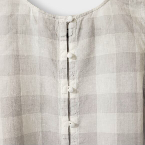 J. Jill Love Linen Gingham Plaid Sleeveless Top Gray White Large Button Back - Picture 5 of 11